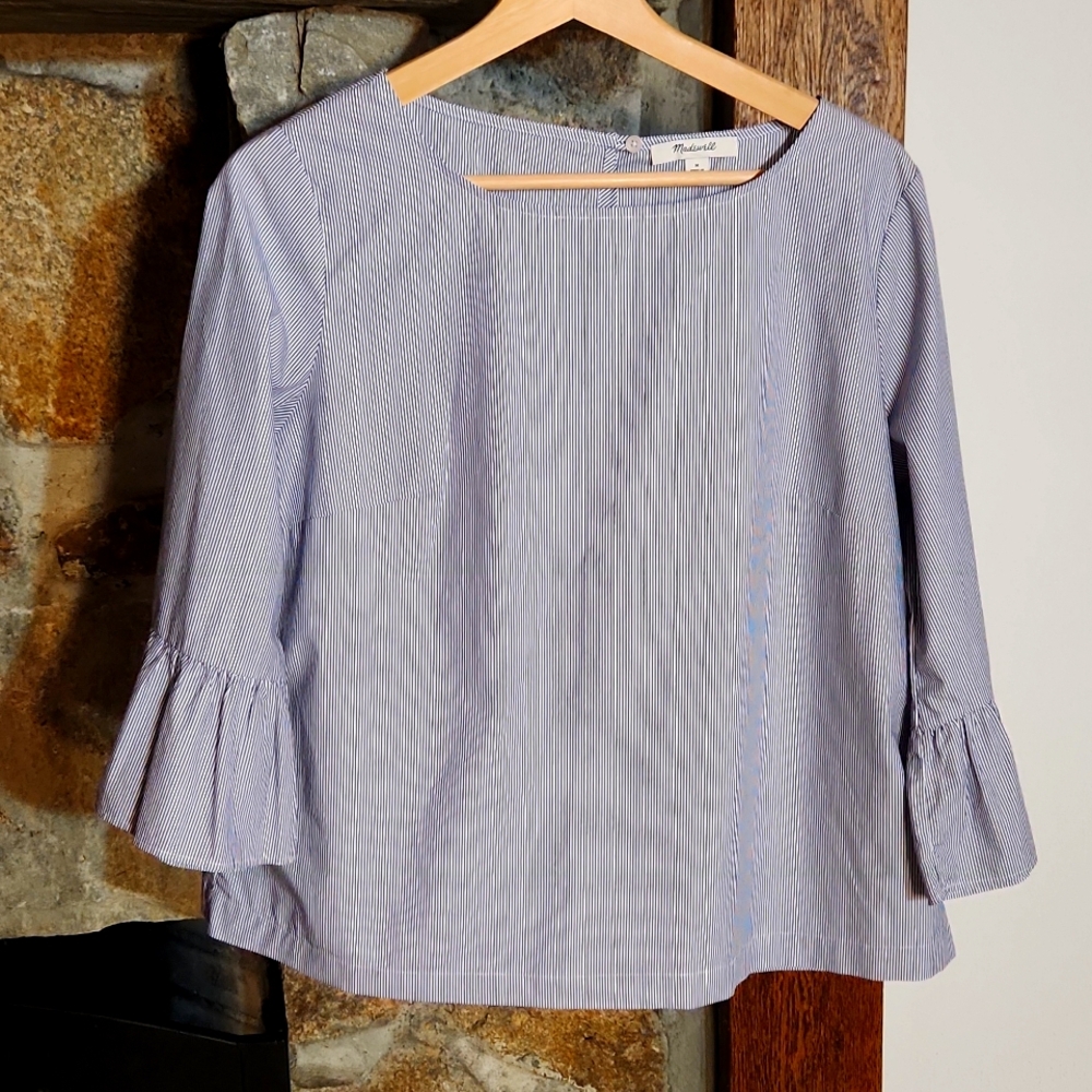 Madewell stripe ruffle sleeve shirt, women's M